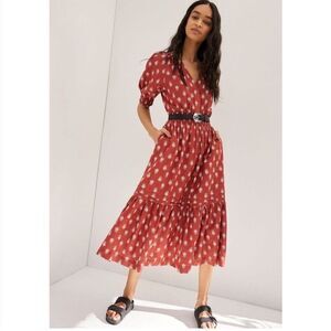 Anthropologie Felipa Midi Cotton Tiered Dress with Pockets XS